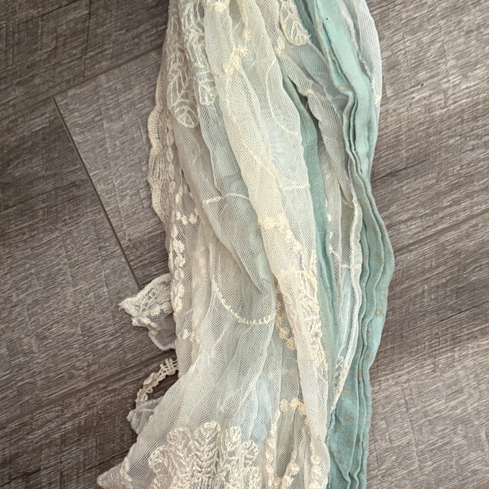 Elegant Lace Scarf in Cream and Blue
